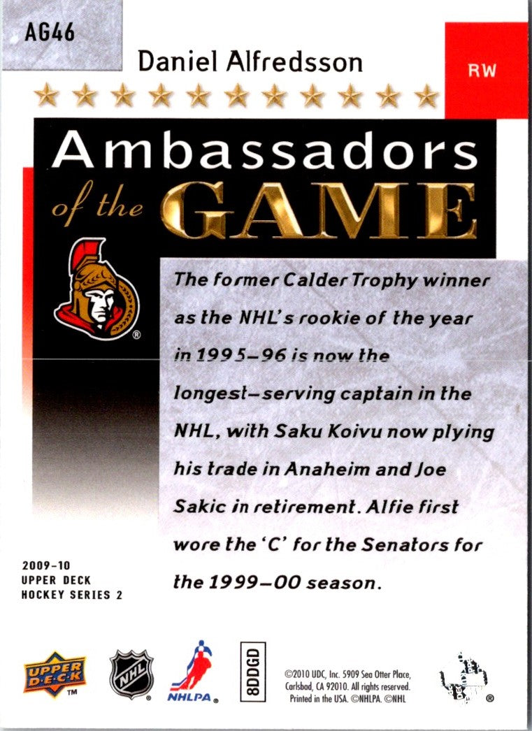 2009 Upper Deck Ambassadors of the Game Daniel Alfredsson