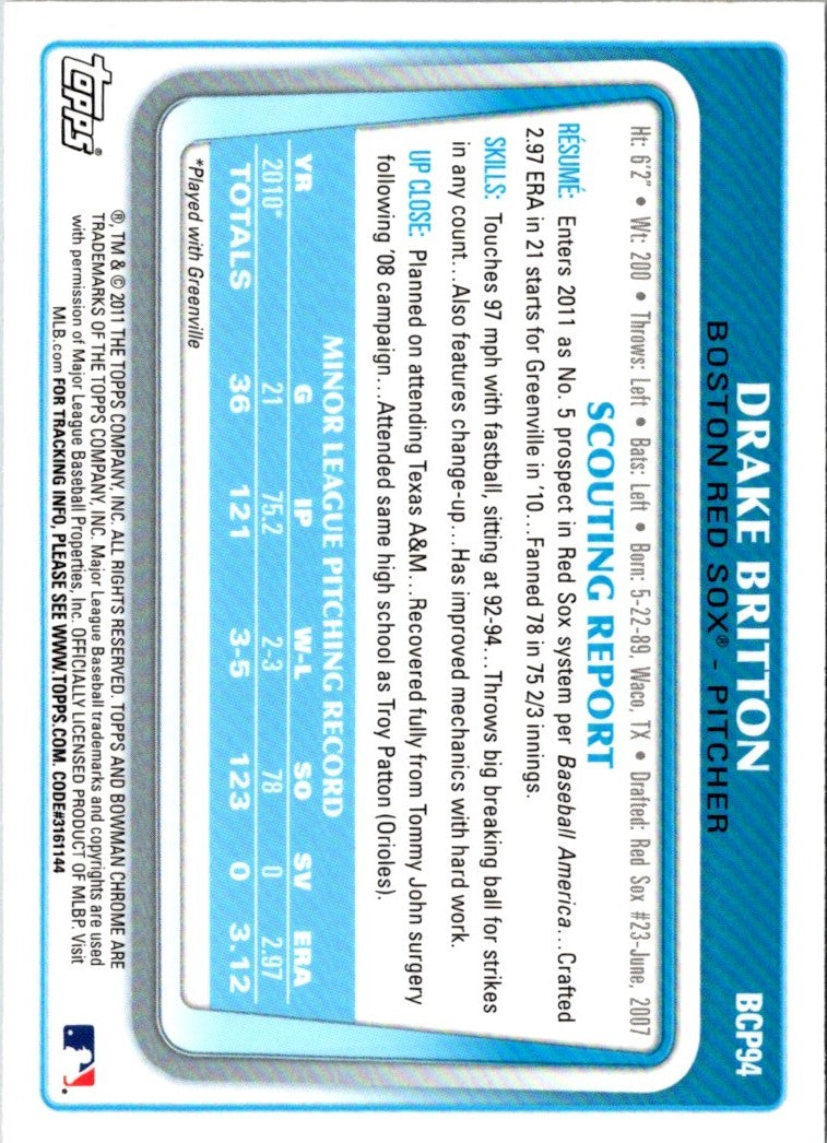 2011 Bowman Chrome Drake Britton