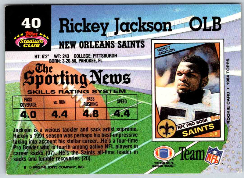 1992 Topps Stadium Club Football Rickey Jackson