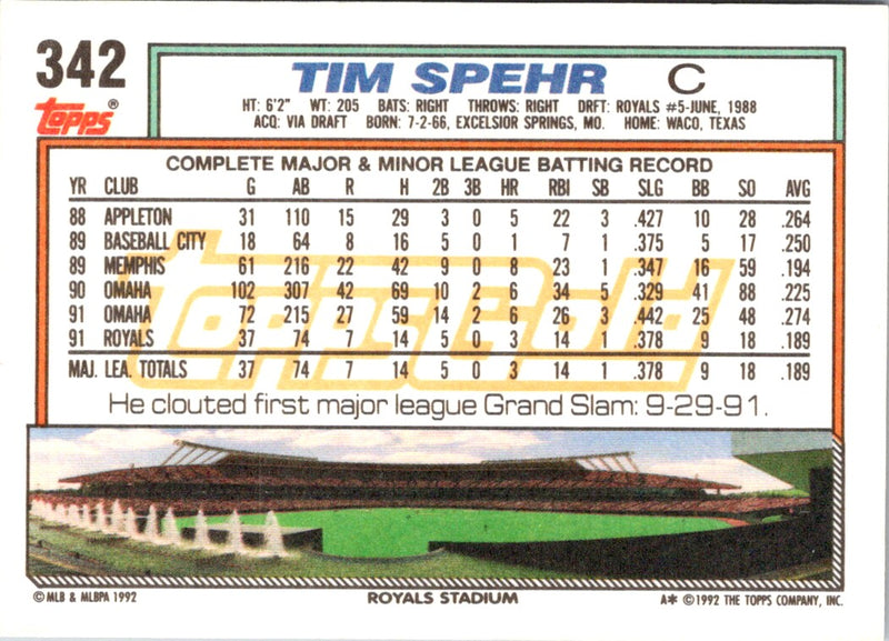 1992 Topps Tim Spehr