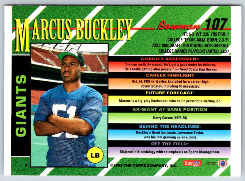 1993 Bowman Football Marcus Buckley