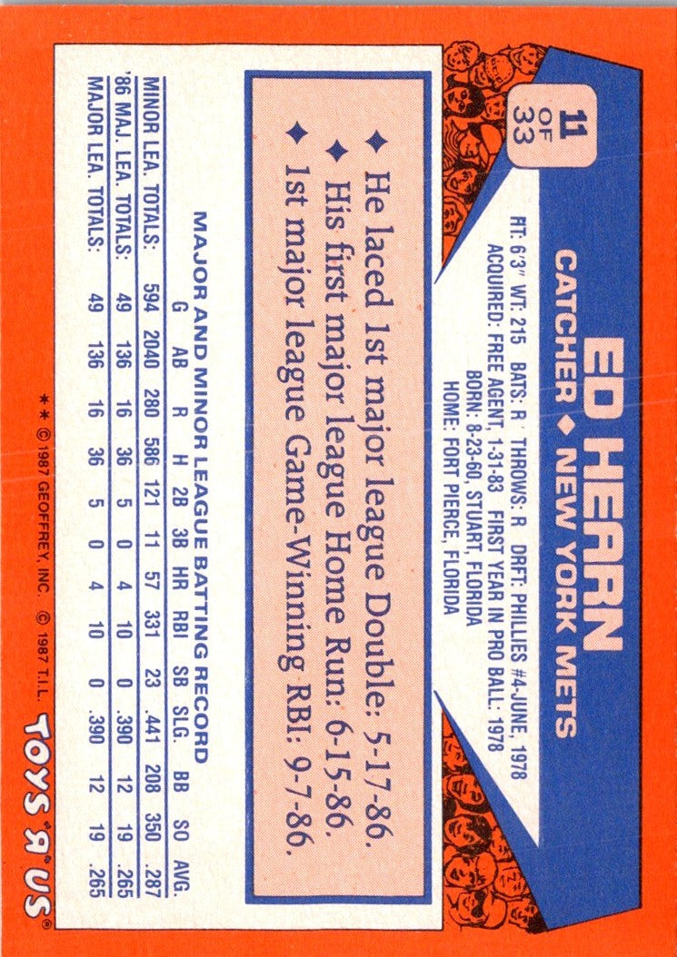 1987 Topps Toys'R'Us Rookies Ed Hearn