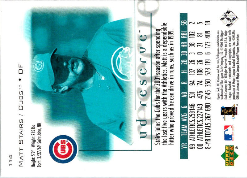 2001 UD Reserve Matt Stairs