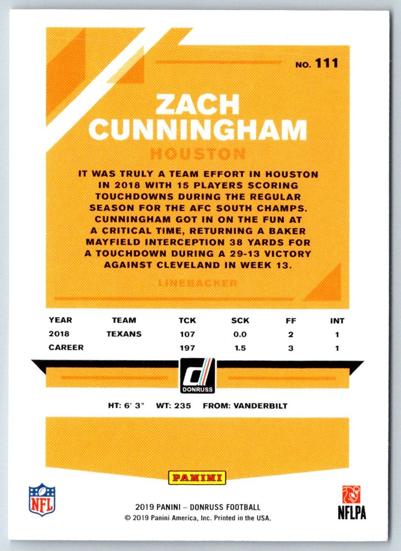 2019 Donruss Zach Cunningham