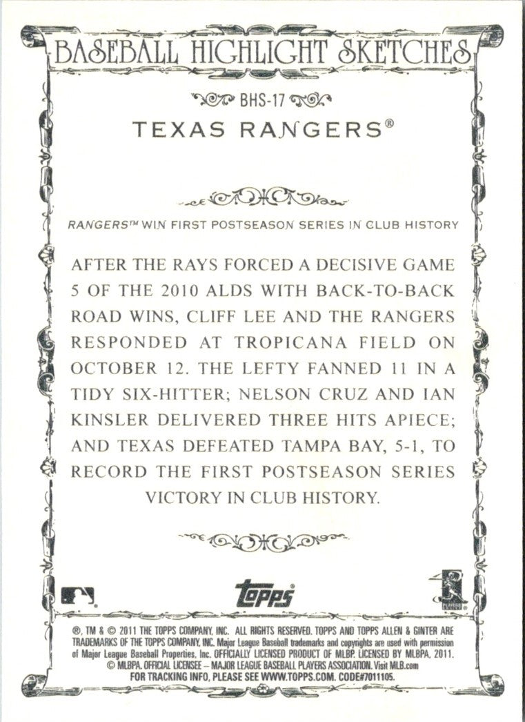 2011 Topps Allen & Ginter Baseball Highlight Sketches Texas Rangers
