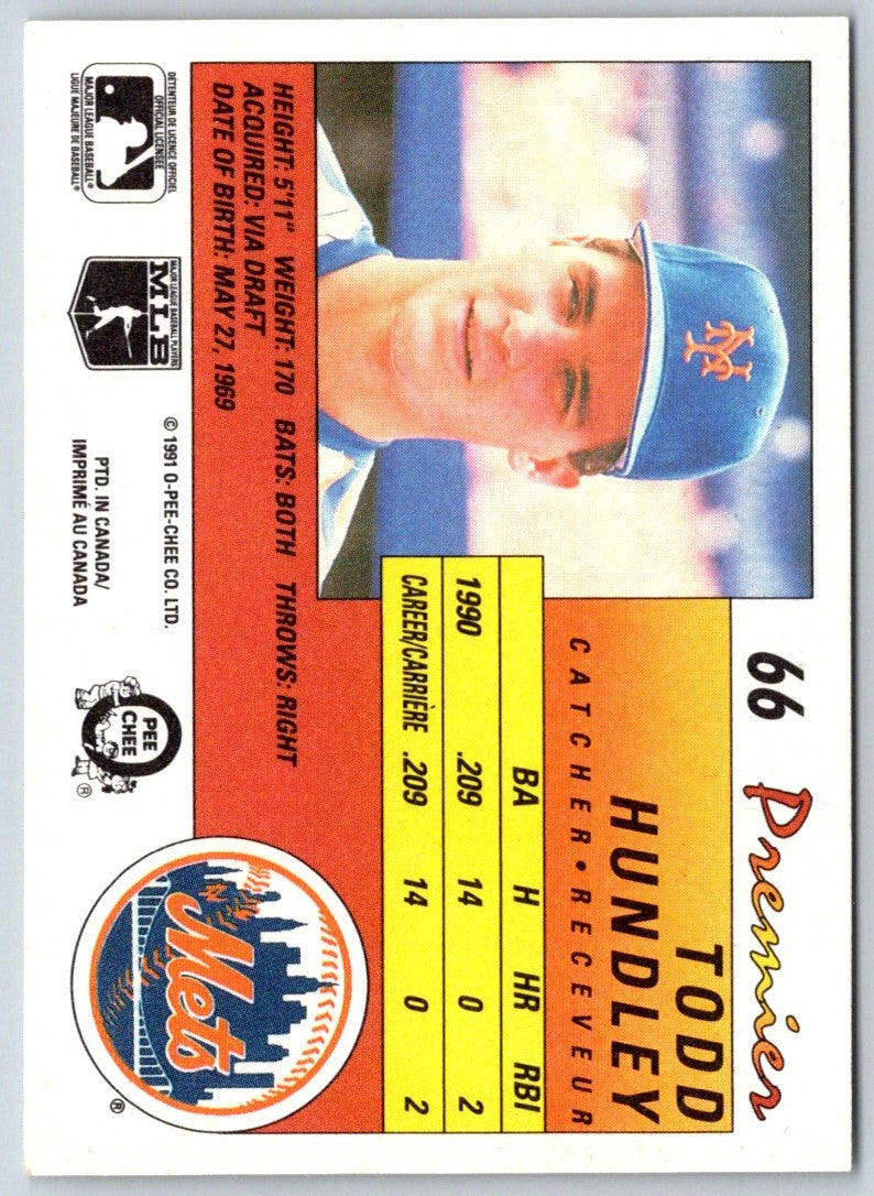 1991 O-Pee-Chee Premier Todd Hundley