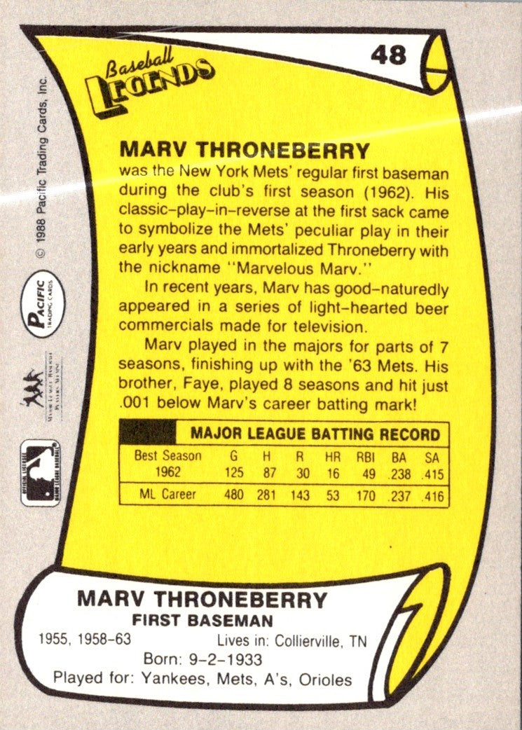 1988 Pacific Legends I Marv Throneberry