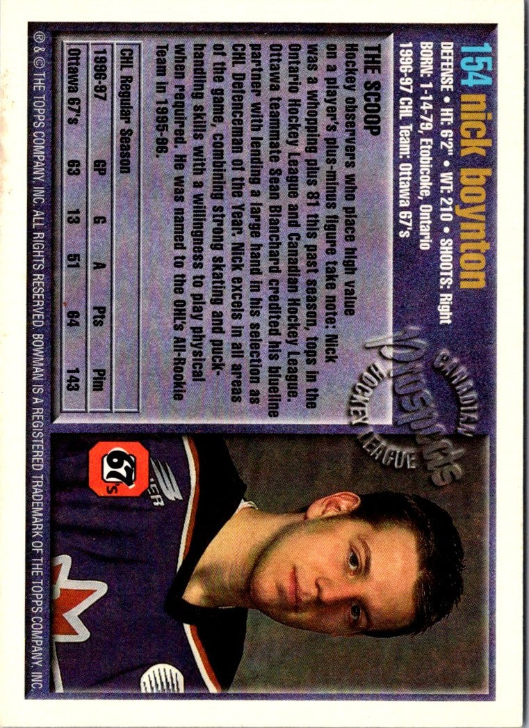 1997 Bowman CHL Nick Boynton