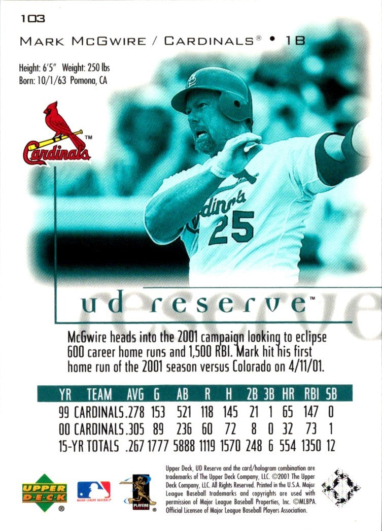 2001 UD Reserve Mark McGwire