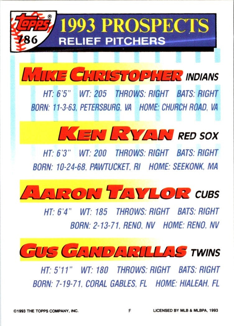 1993 Topps Gold Mike Christopher/Ken Ryan/Aaron Taylor/Gus Gandarillas