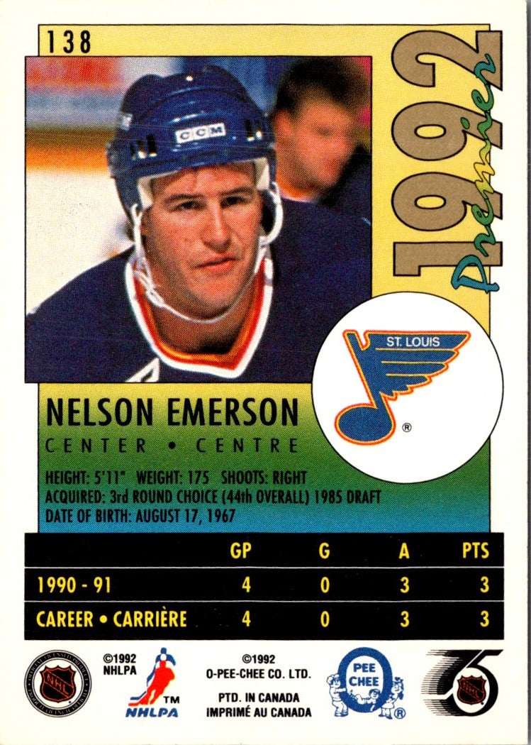 1991 O-Pee-Chee Premier Nelson Emerson