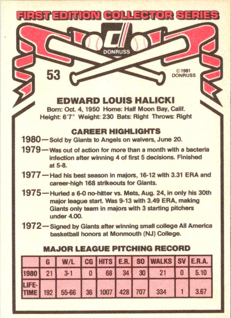 1981 Donruss Ed Halicki