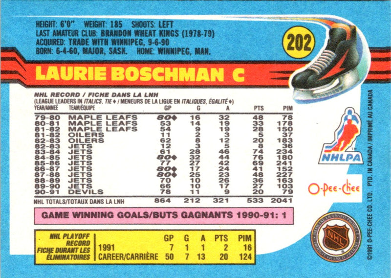 1991 O-Pee-Chee Laurie Boschman
