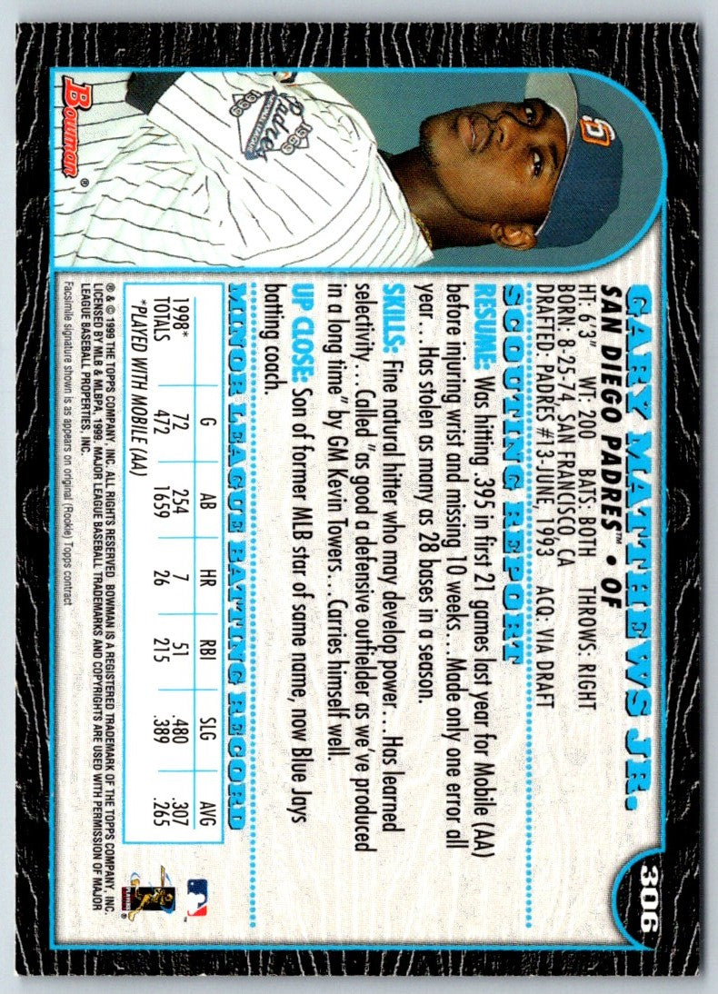 1999 Bowman Gary Matthews Jr.