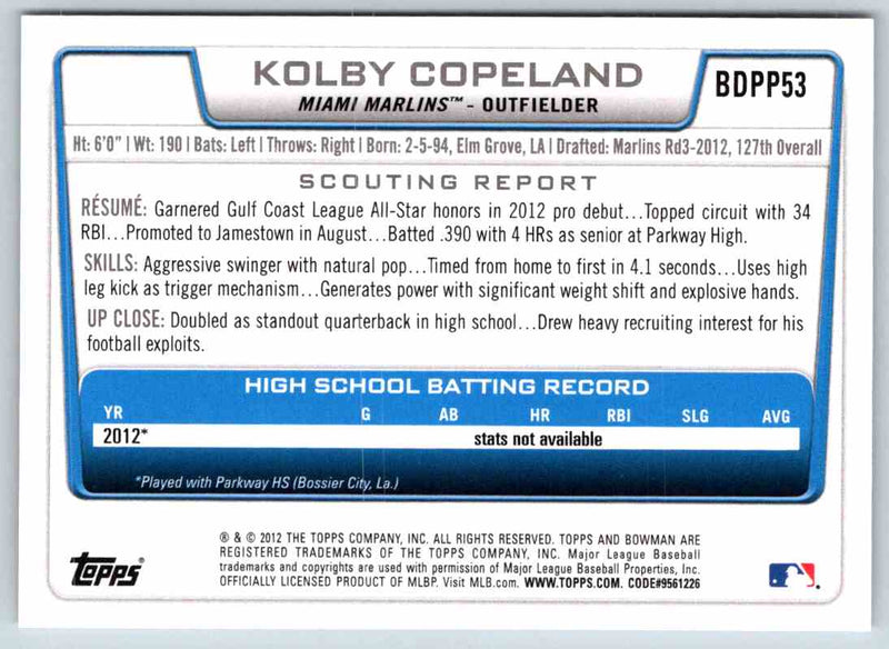 2012 Bowman Kolby Copeland