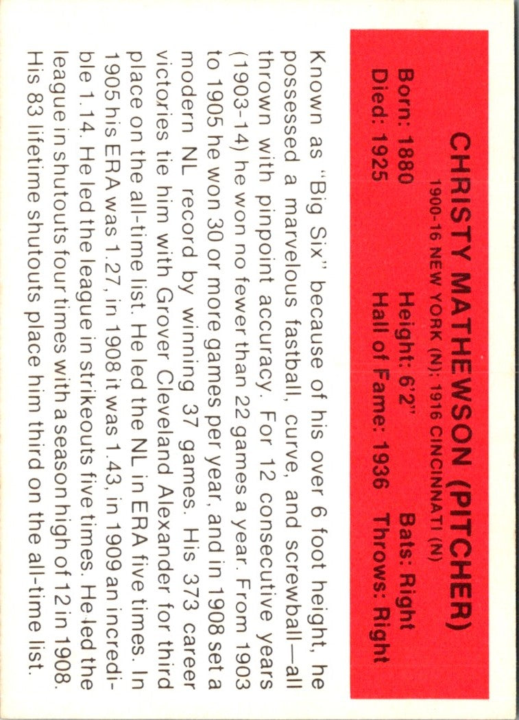 1987 Hygrade All-Time Greats Christy Mathewson