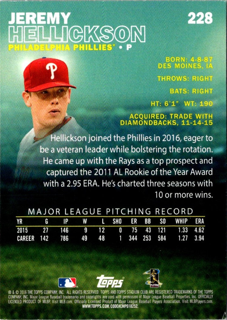 2016 Stadium Club Jeremy Hellickson