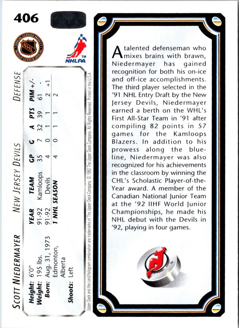 1992 Upper Deck Scott Niedermayer