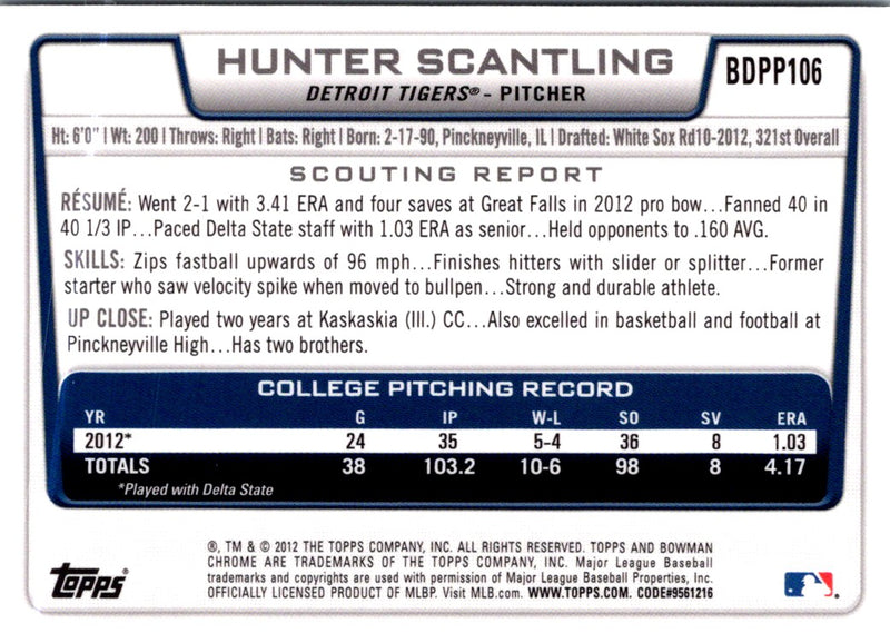 2012 Bowman Draft Picks & Prospects Chrome Hunter Scantling