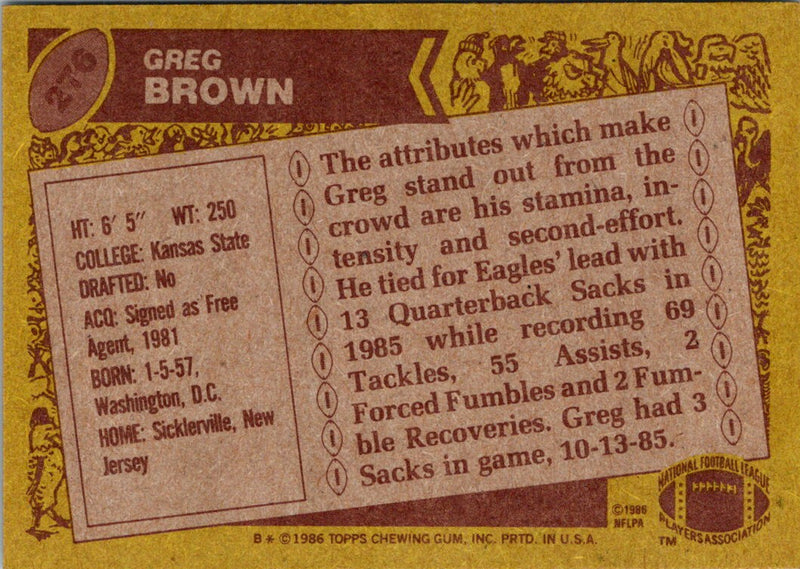1986 Topps Greg Brown