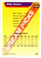 1992 Front Row Dream Picks Billy Owens #16