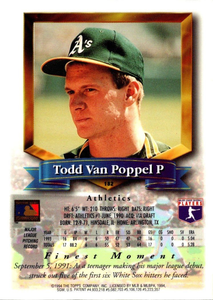 1994 Topps Finest Preproduction Todd Van Poppel