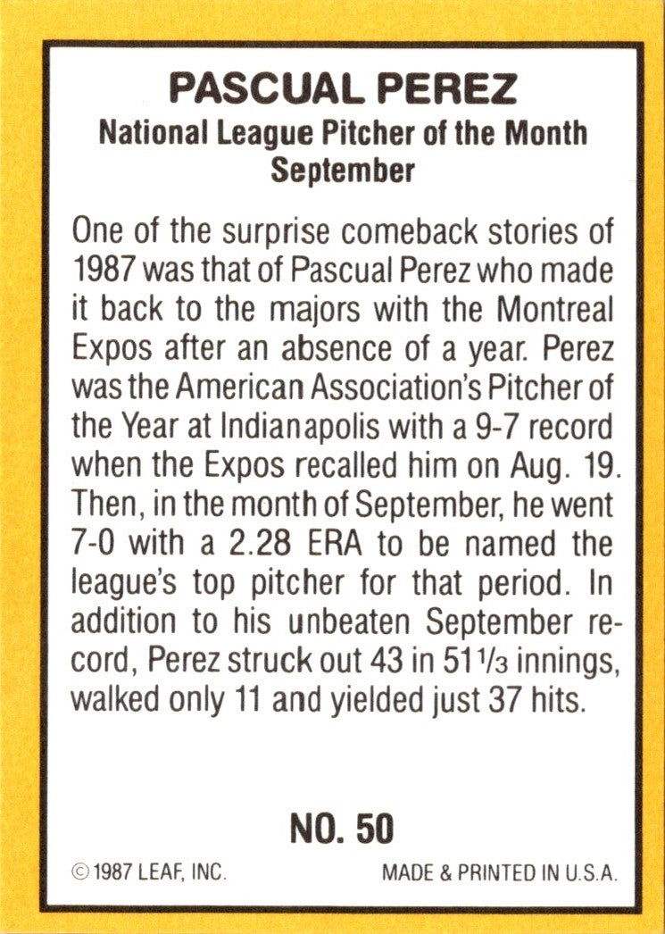 1987 Donruss Highlights Pascual Perez