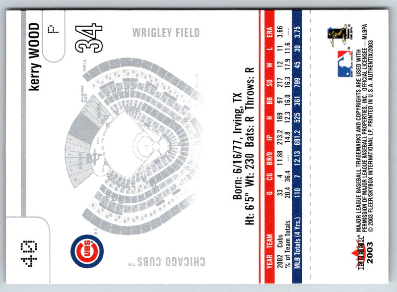 2003 Fleer Authentix Kerry Wood