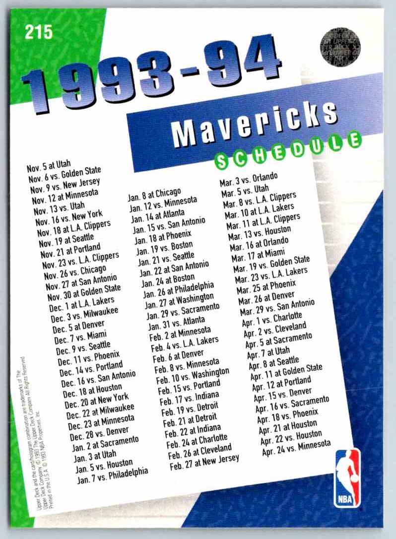 1993 Upper Deck Dallas Mavericks