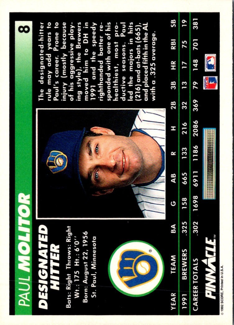 1992 Pinnacle Paul Molitor