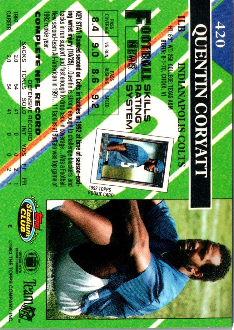 1993 Stadium Club Super Teams Bowl Quentin Coryatt