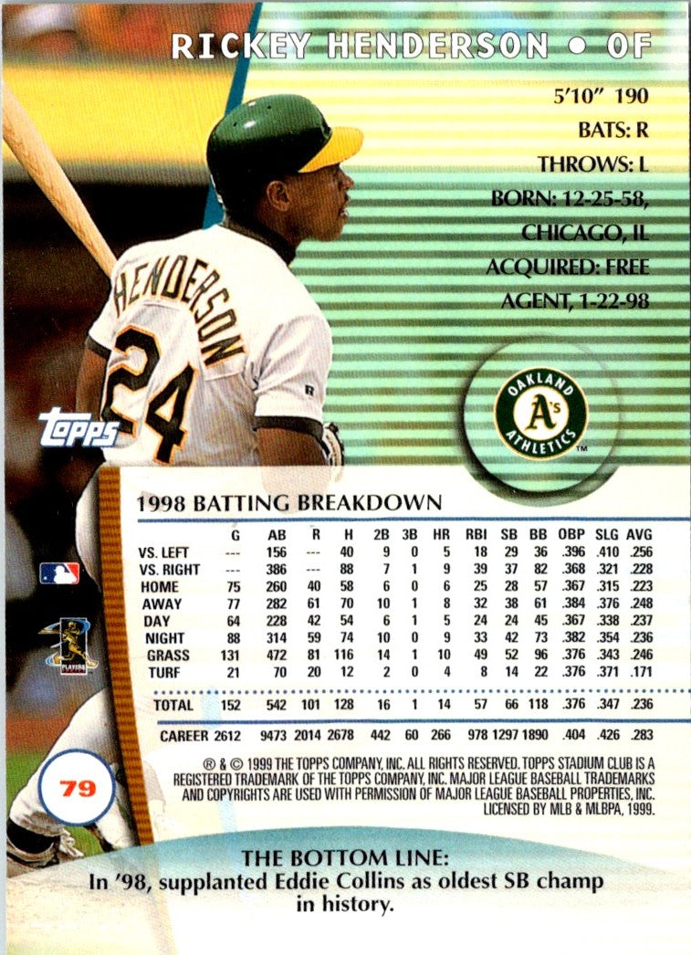 1999 Stadium Club Rickey Henderson