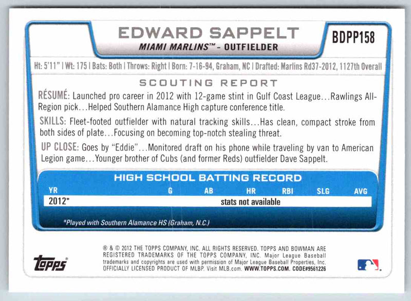 2012 Bowman Edward Sappelt