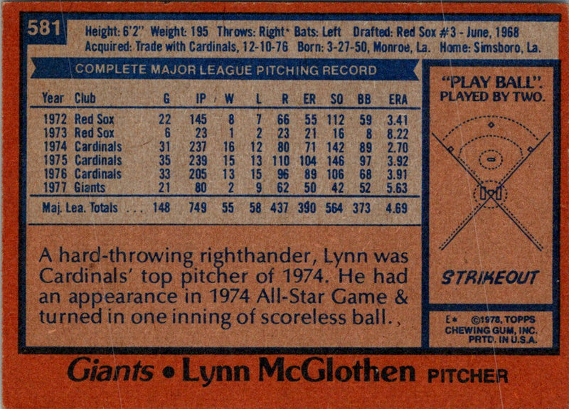 1978 Topps Lynn McGlothen