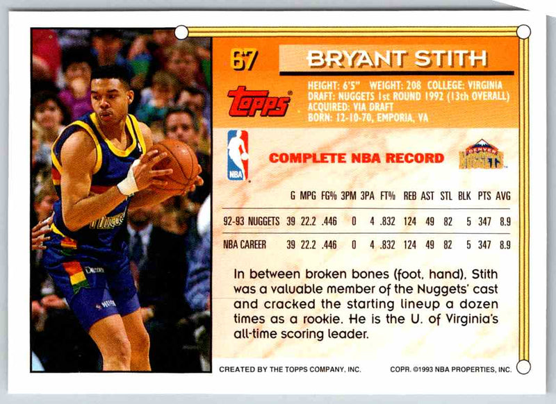 1993 Topps Bryant Stith
