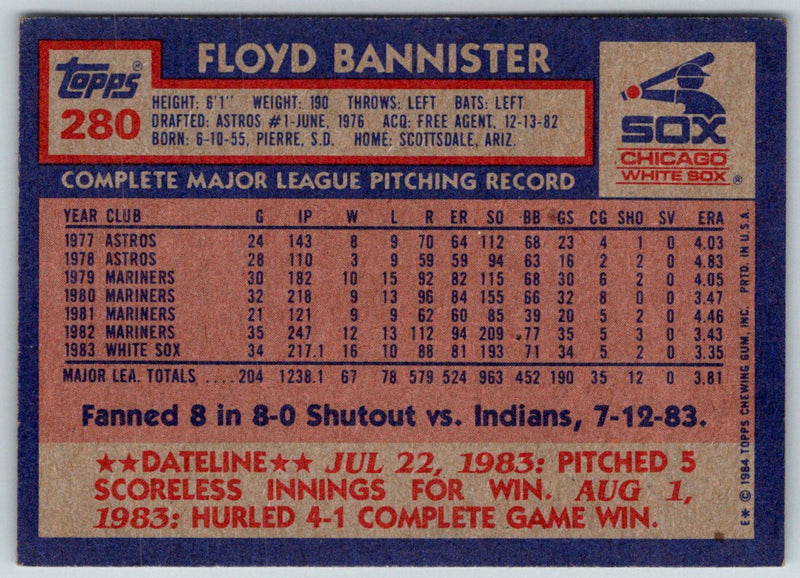 1984 Topps Floyd Bannister