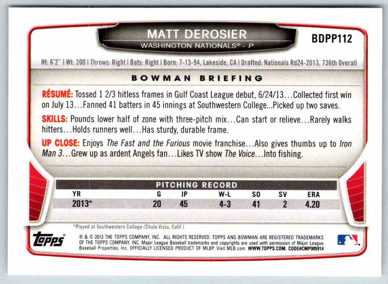 2014 Bowman Matt Derosier