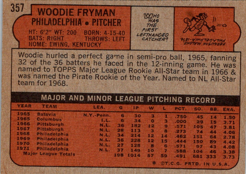 1972 Topps Woodie Fryman