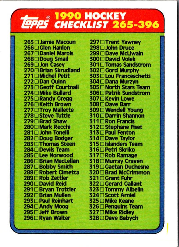 1990 O-Pee-Chee Checklist 265-396 #396