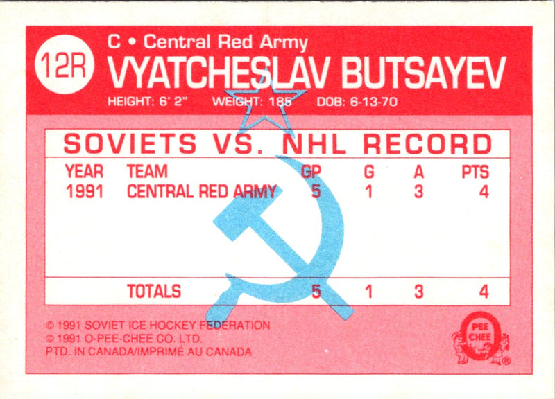 1991 O-Pee-Chee Central Red Army Viacheslav Butsayev