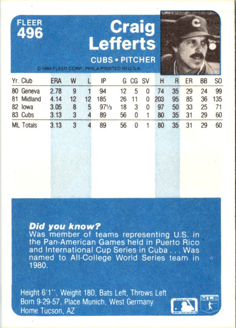 1984 Fleer Craig Lefferts