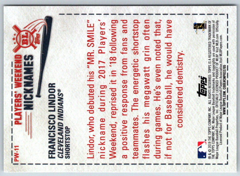 2019 Topps Big League Players' Weekend Nicknames Francisco Lindor