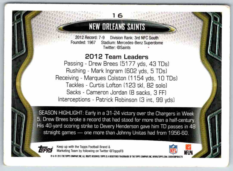 2013 Topps New Orleans Saints