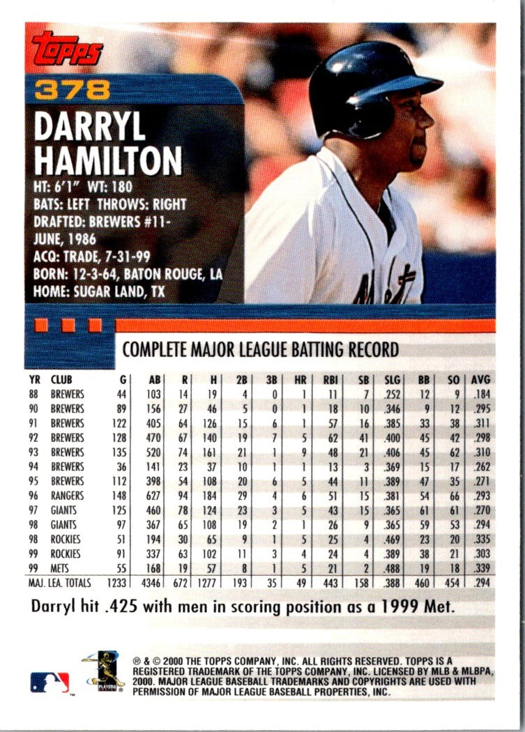 2000 Topps Darryl Hamilton