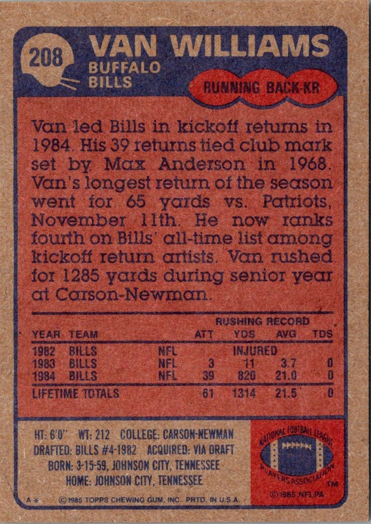 1985 Topps Van Williams