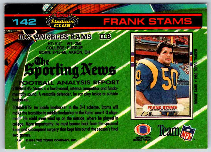 1991 Topps Stadium Club Football Frank Stams