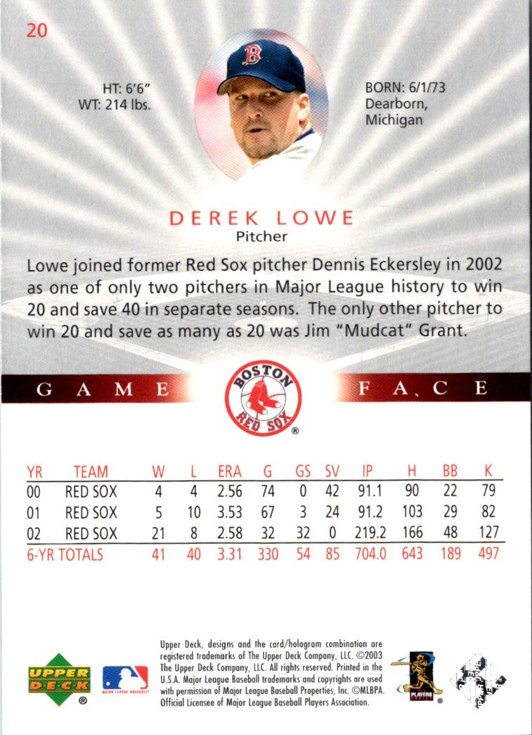 2003 Upper Deck Game Face Derek Lowe