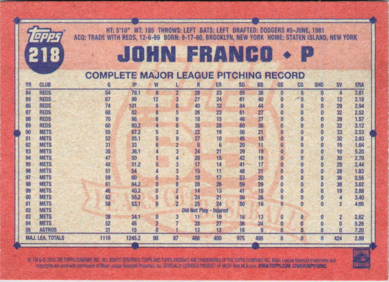 2016 Topps Archives John Franco