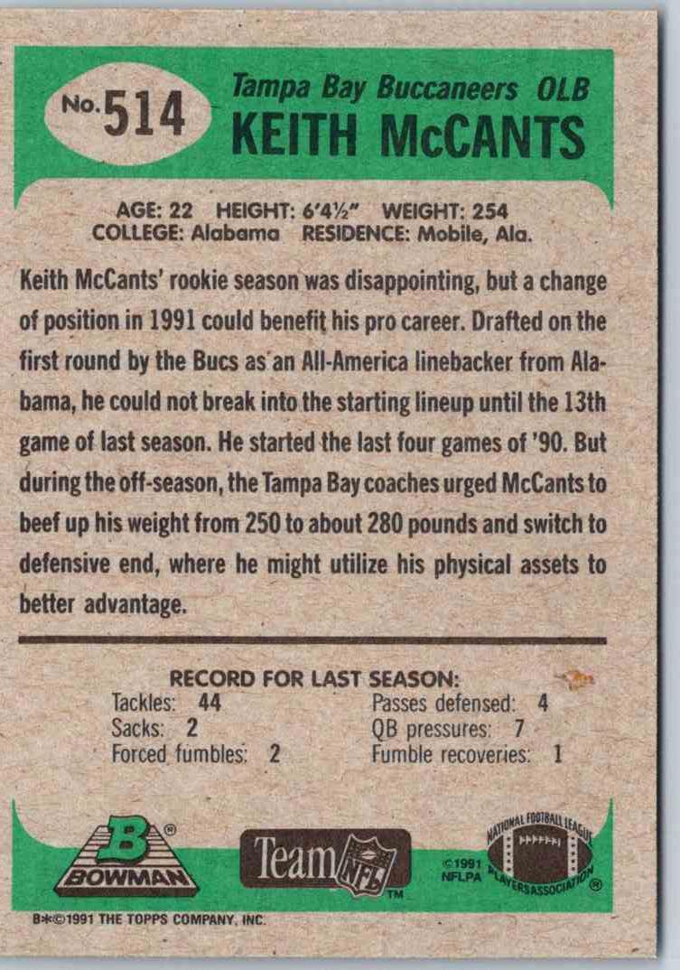 1991 Bowman Football Keith McCants