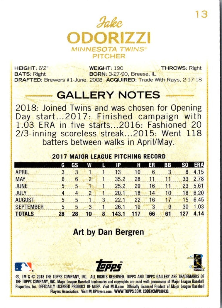2018 Topps Gallery Jake Odorizzi